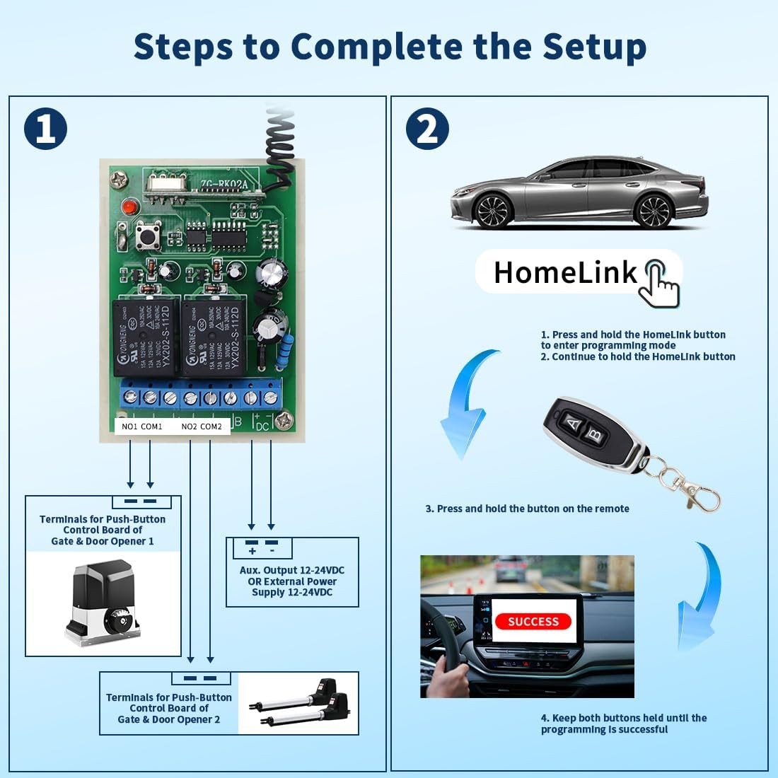 HomeLink Compatible Universal Receiver with Remote Control Transmitter for