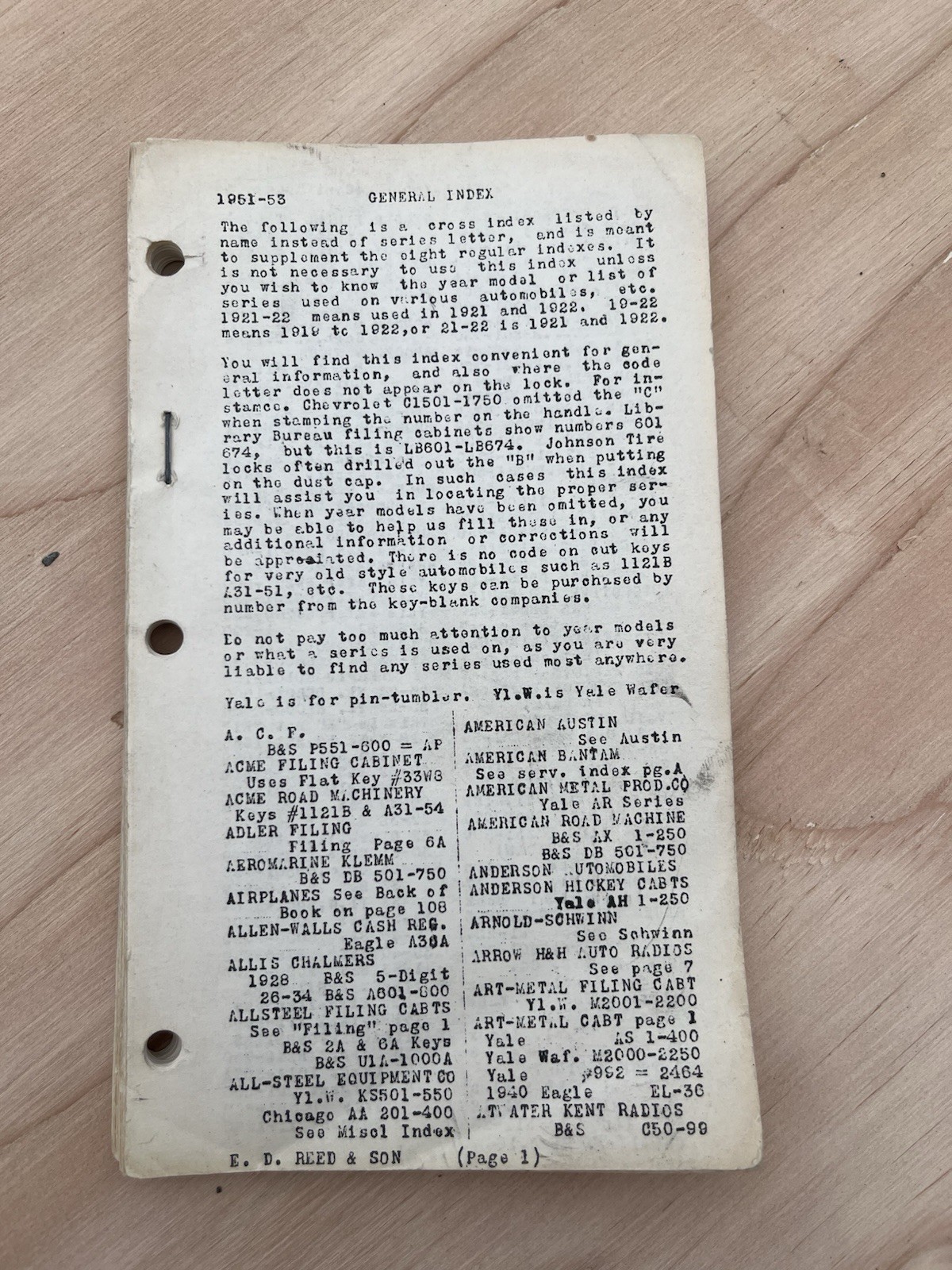 Vintage Reed Code Book 51-53 A-C Missing Cover