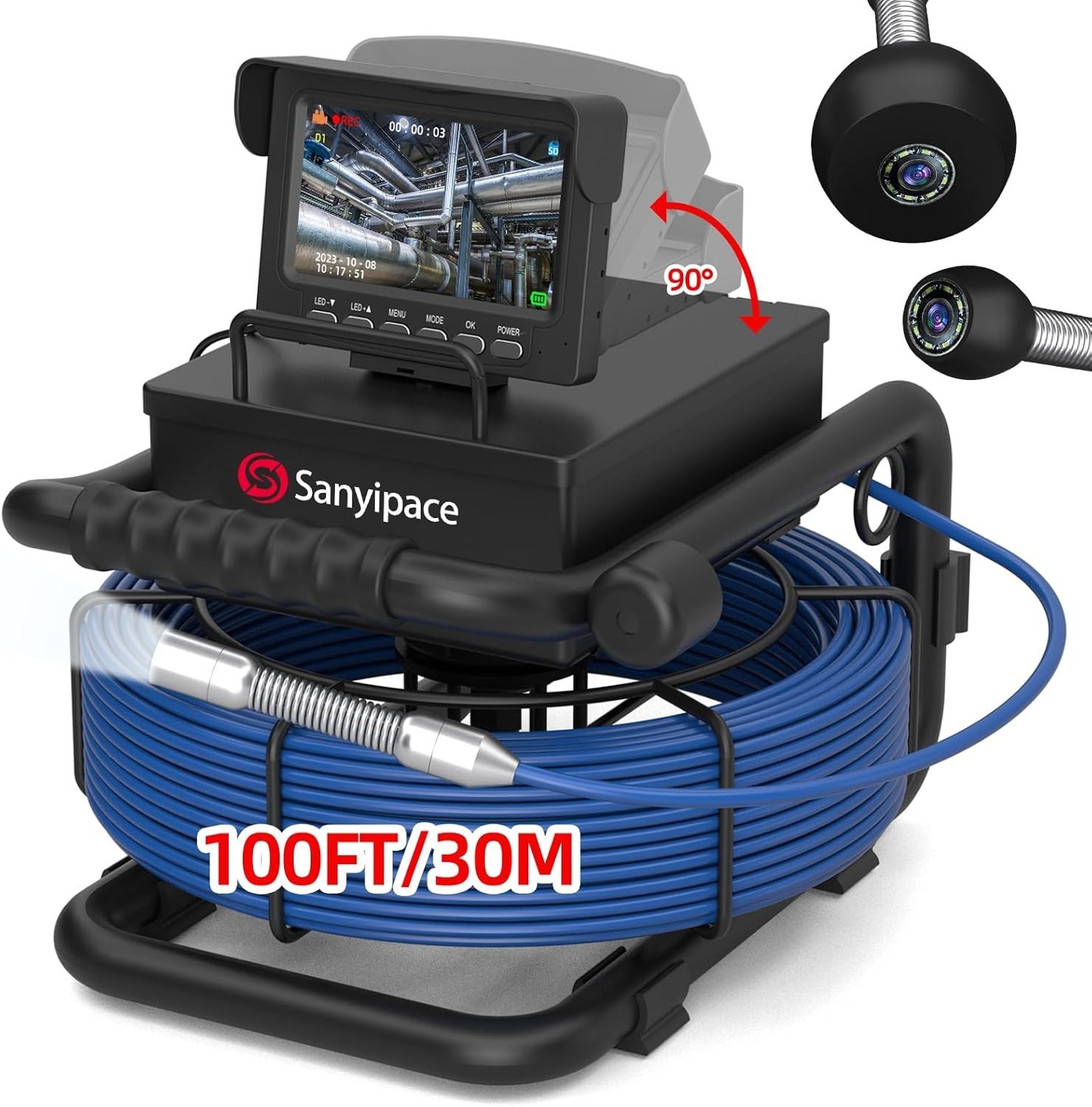 4.3' LCD Monitor Sewer Camera 100FT/30M HD Drain Pipe Inspection Camera 32GB
