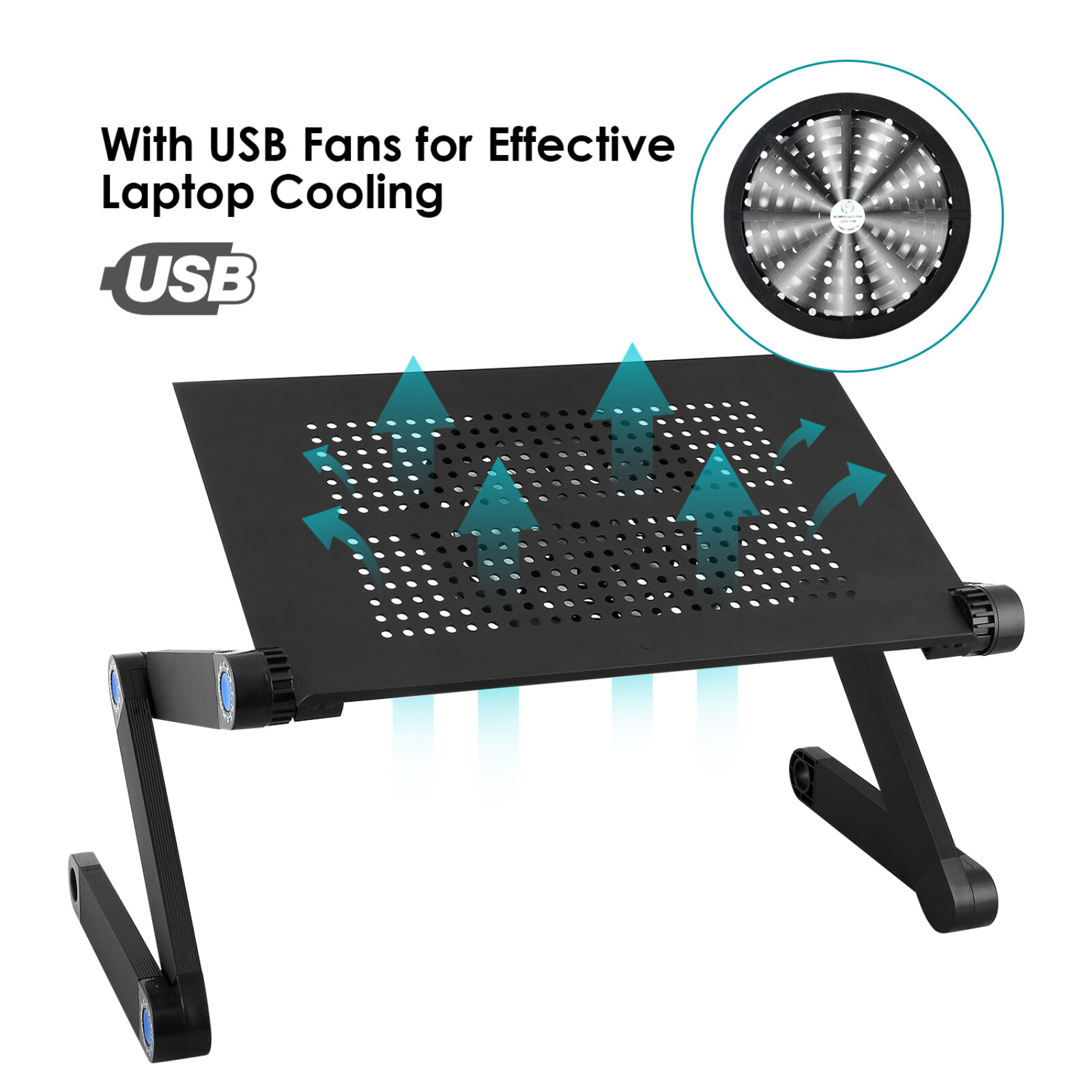 360°Adjustable Laptop Table Folding Lap Desk Notebook Stand W/ Cooling Fan