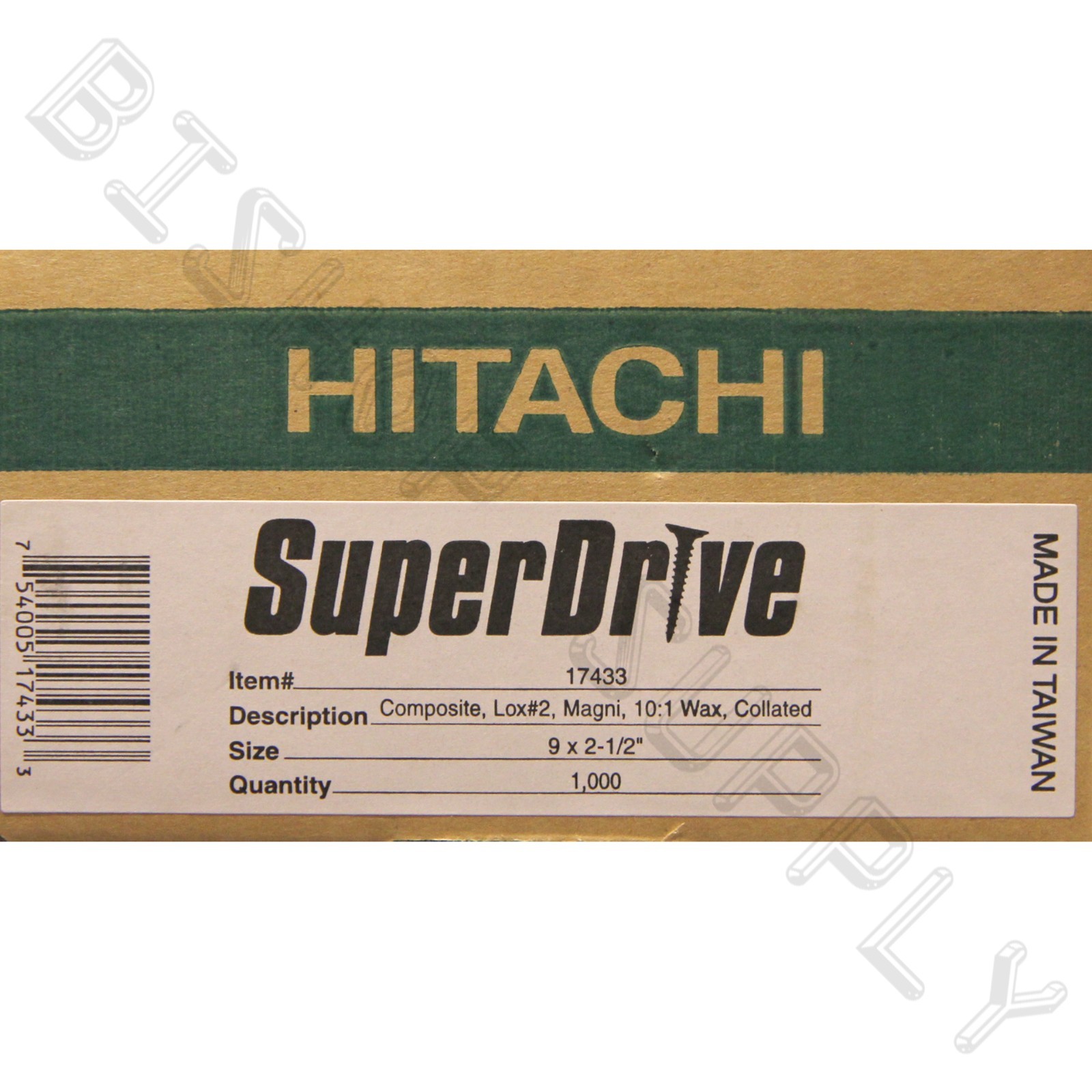 Hitachi 17433 1000ct 9ga 2-1/2" LOX SuperDrive Auto Feed Screws Wax Collated Wax