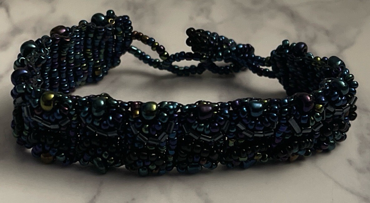 Hand Crafted Blue Micro Beaded 7" Bracelet JH-3