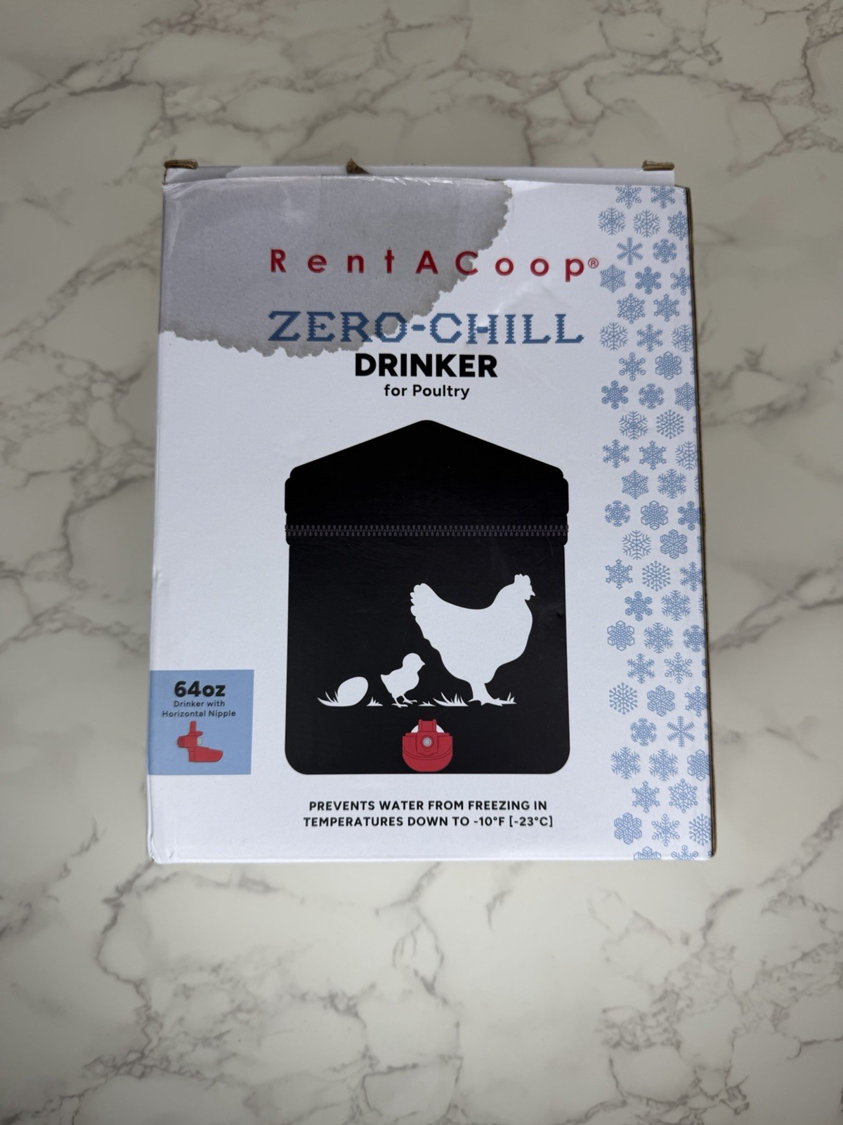 Zero Chill Drinker For Poultry Rent-A-Coop 64 Ounce Horizional  Open Box New