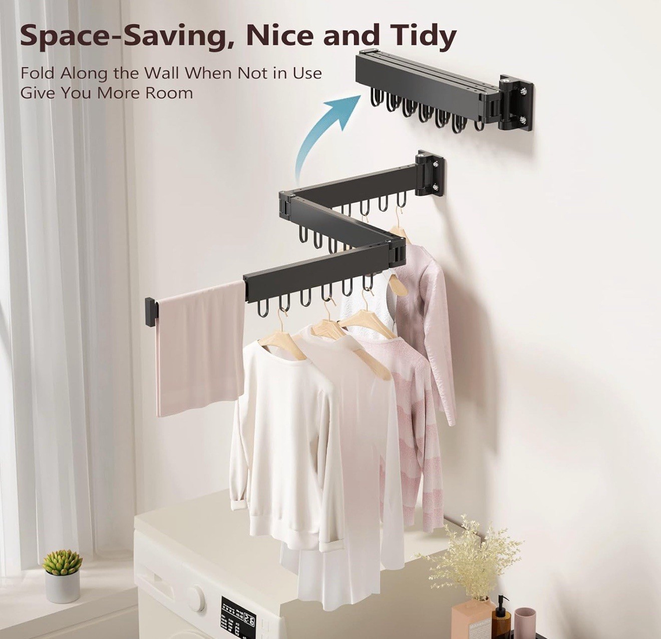 Clothes Drying Rack, Retractable Clothes Rack, Wall Mounted Clothes Hanger Ra...