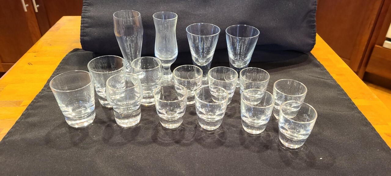 Shot Glass Set of 16 Liquor Clear Crystal Assorted Shapes NIB Barware FREE S&H