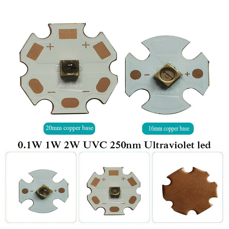 250nm UVC LED 0.1W 1W 2W 3838 250-260nm 5-7V  Ultra Violet Lamp with Copper PCB