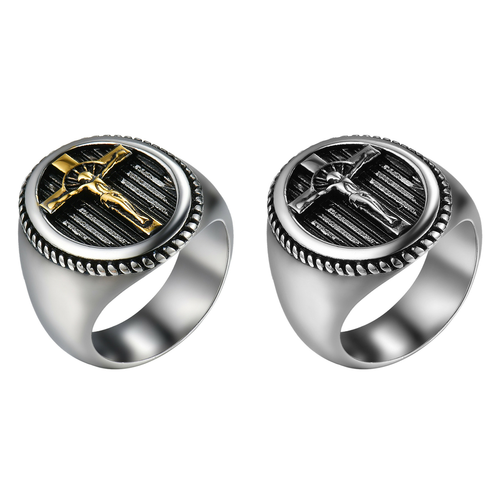 Men's Stainless Steel Ring Jesus Christ Crucifix Cross Christian Ring Band #6-14