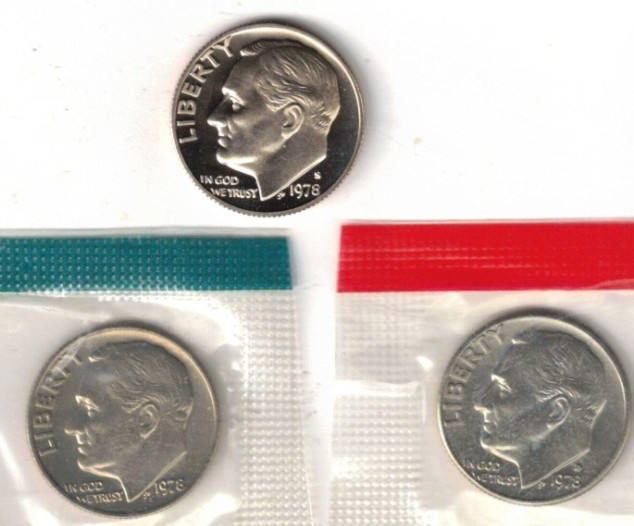 1978 Three Uncirculated Dime Types The San Francisco is From a Proof Set!