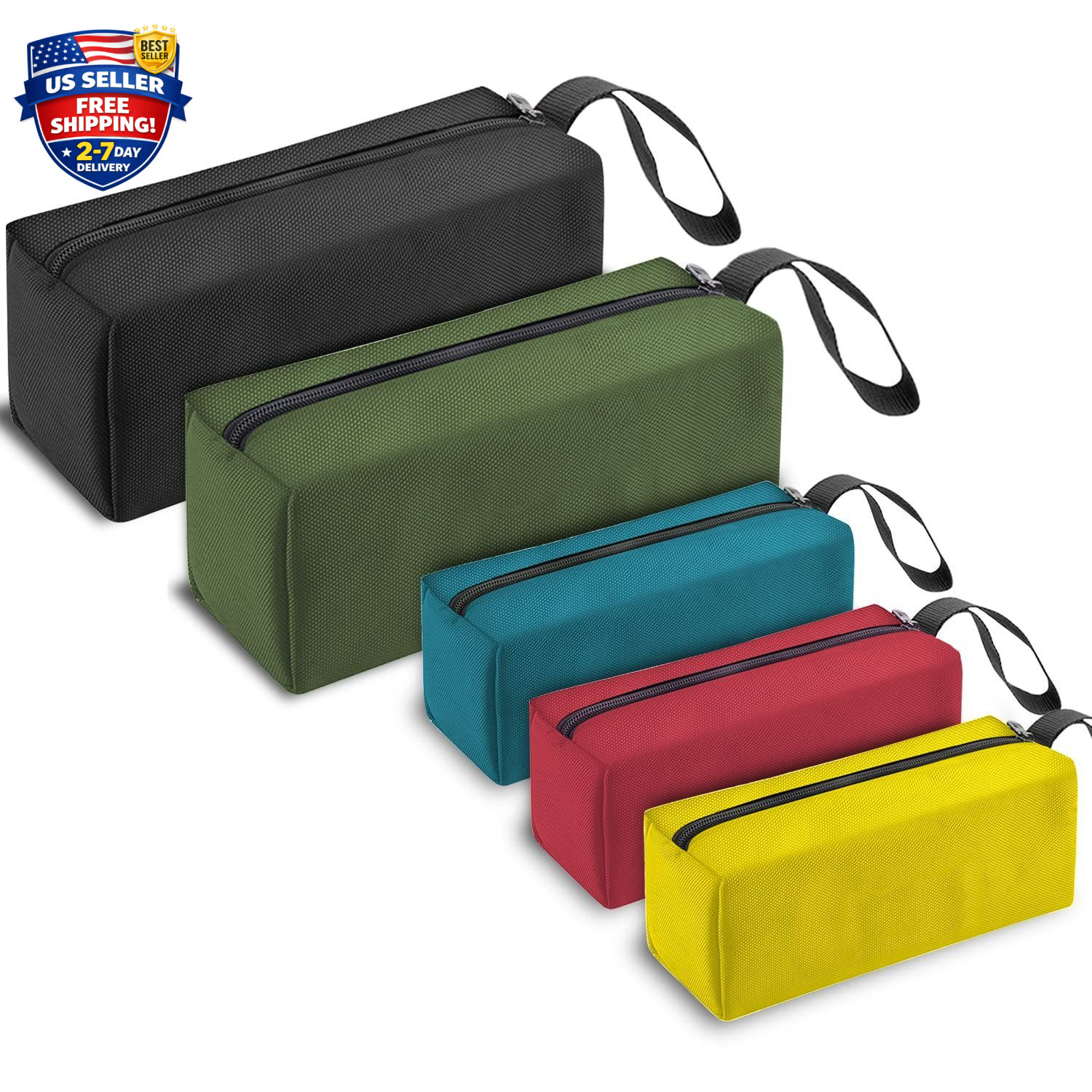 5 Pack Canvas Tool Pouch of Two Sizes, Tool Pouches with Zipper, Multipurpose...