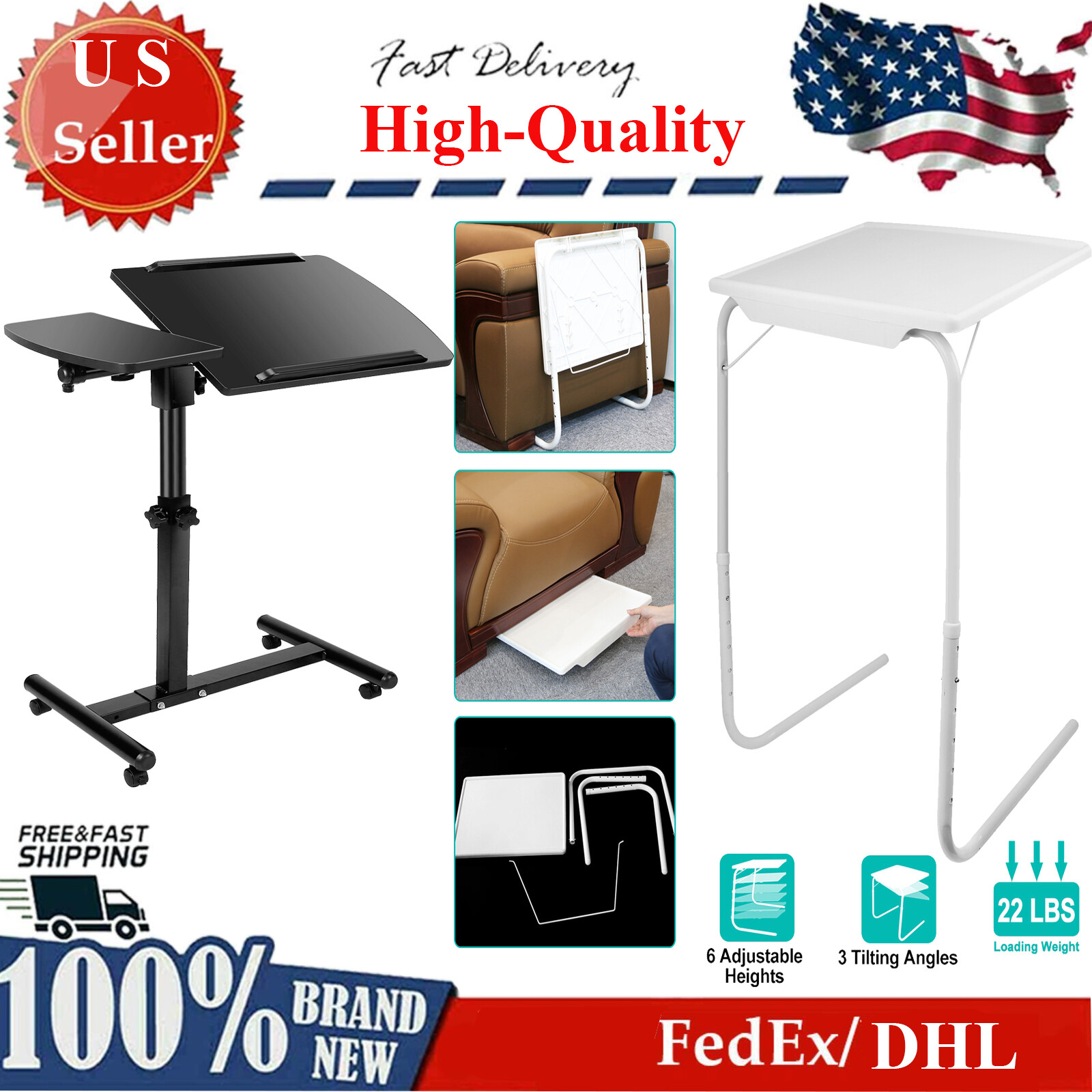 Height Angle Adjustable Laptop Sofa Desk Overbed Food Tray Table Stand for Home