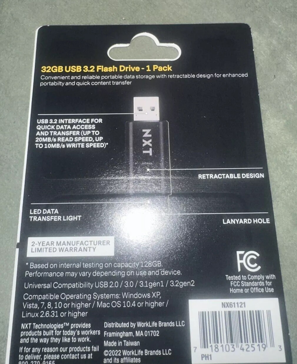 NXT Technologies 32GB USB 3.2 Type-A Flash Drive Black (NX61121). New In Pack.