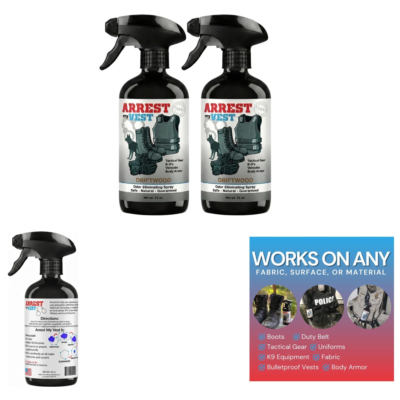 Military Grade Odor Eliminating Spray for Body Armor Tactical Gear K9 Equipment