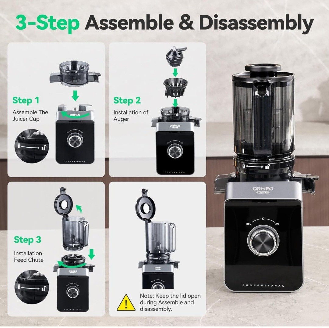 Cold Press Juicer, ORMEO HOME Masticating Juicer Machines with 5.0"Large Feed Ch