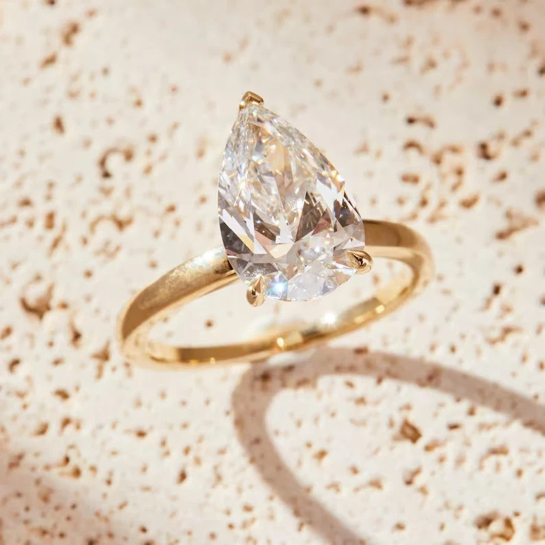 2.30 Ct Moissanite Pear Cut Prong Setting Solitaire Wedding Engagement Ring