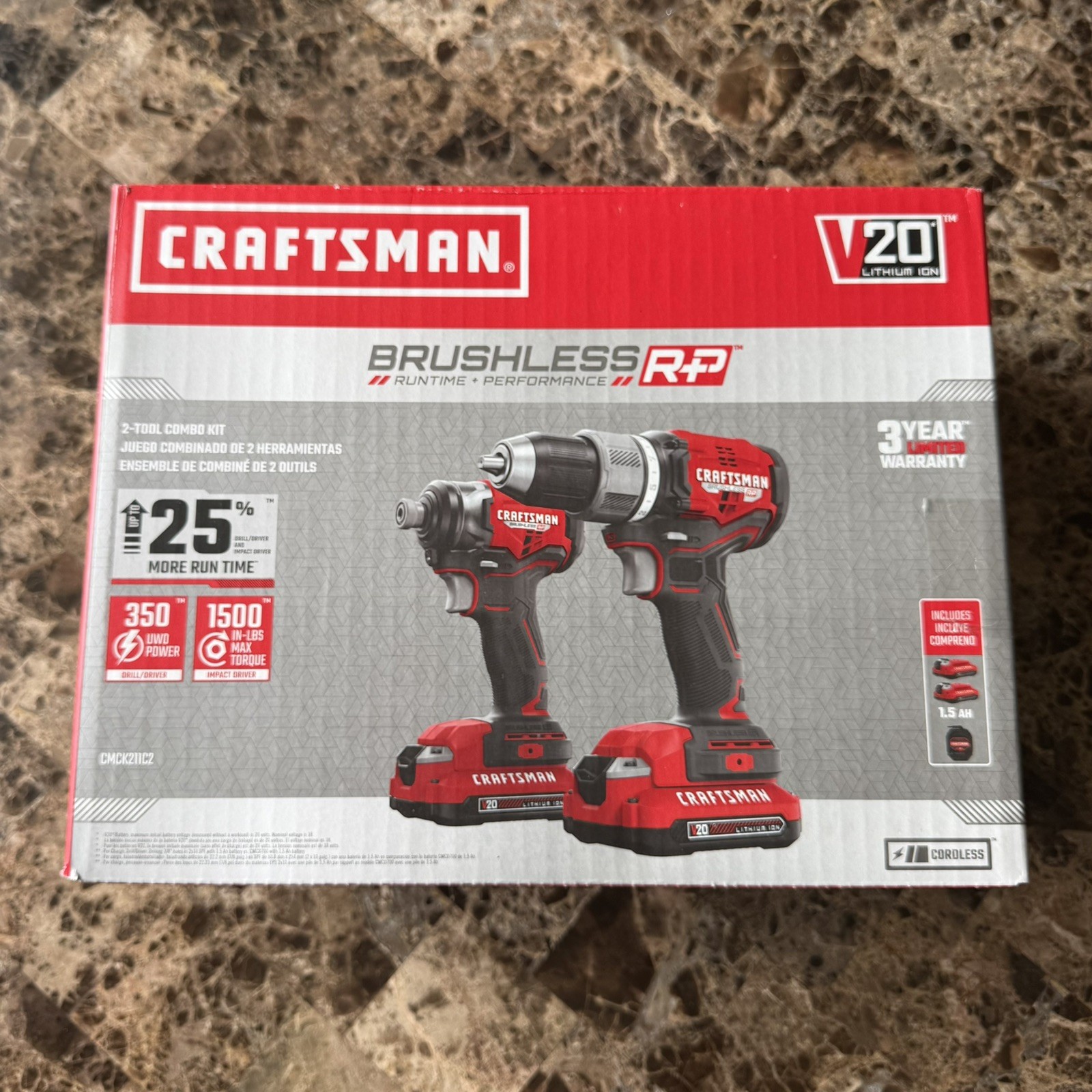 CRAFTSMAN V20 Brushless Drill & Impact Driver Combo Kit 2 Batteries/Bag
