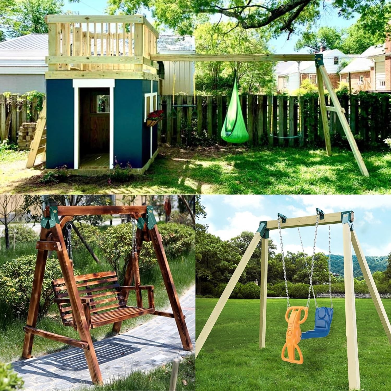 A-Frame 2 Brackets Swing Set Bracket with Mounting Hardware Green