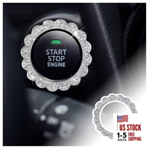 2026 New Flower Push Start Button Cover Ring,Bling Car Push Start Button White