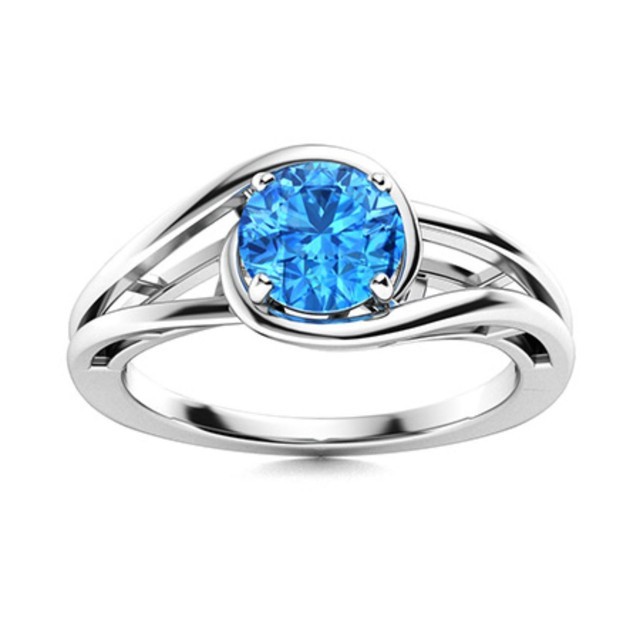 Solitaire Swiss Blue Topaz 925 Sterling Silver Split Shank Women Engagement Ring