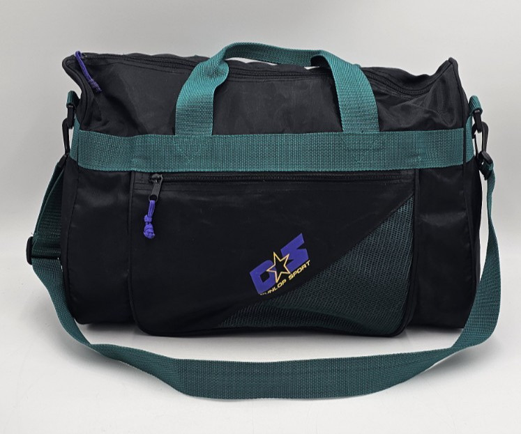 Vintage Dunlop Sport Duffle Gym Athletic Bag Black Green Purple Shoulder Strap