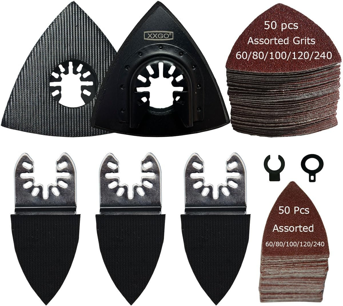 Oscillating Multi Tool Sanding Kit - 105 Pcs Including Triangle & Finger Sanding
