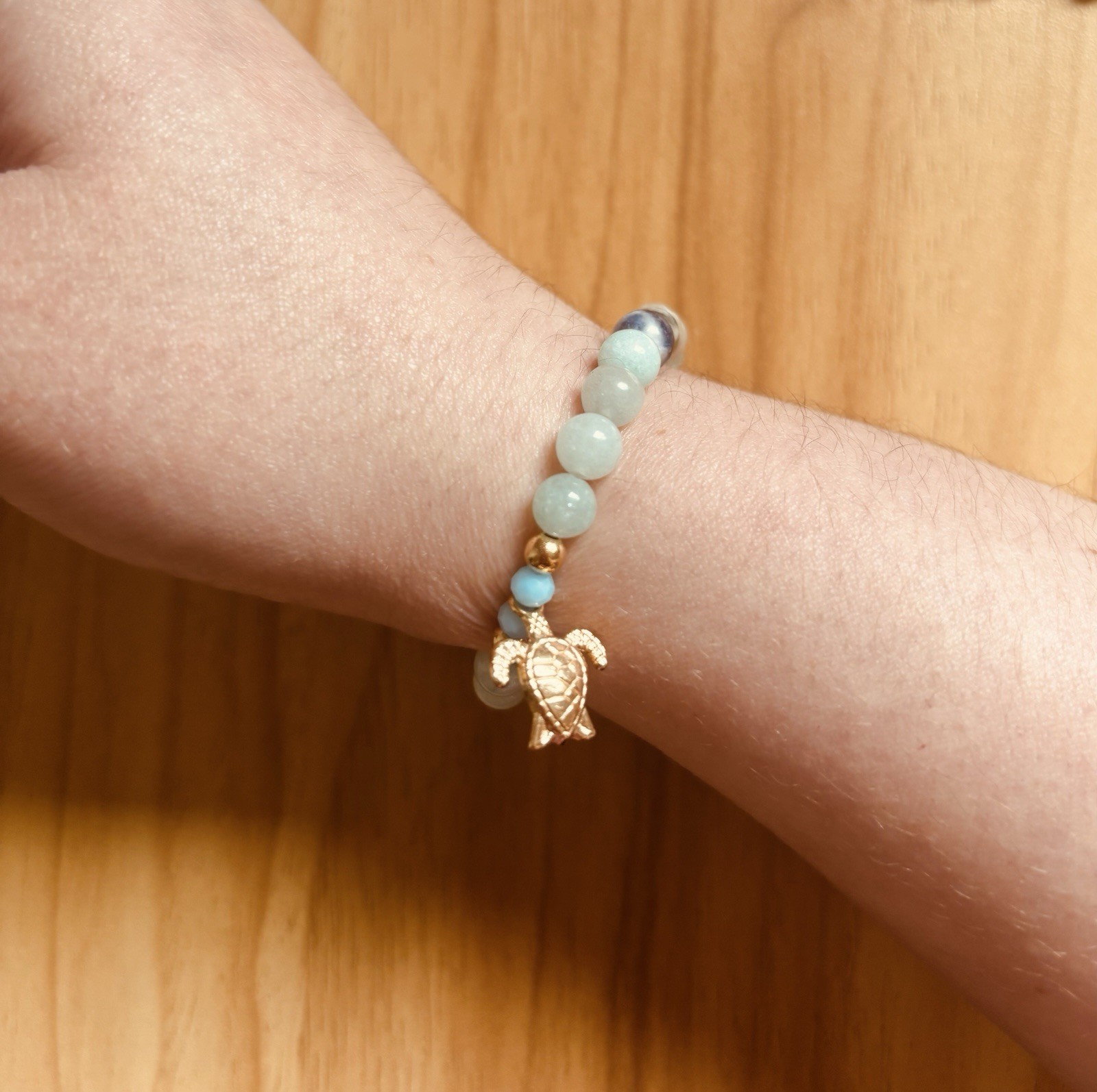 Bubbles & Baubles Studio Handmade Beaded Bracelet Multicolor Turtle Charm