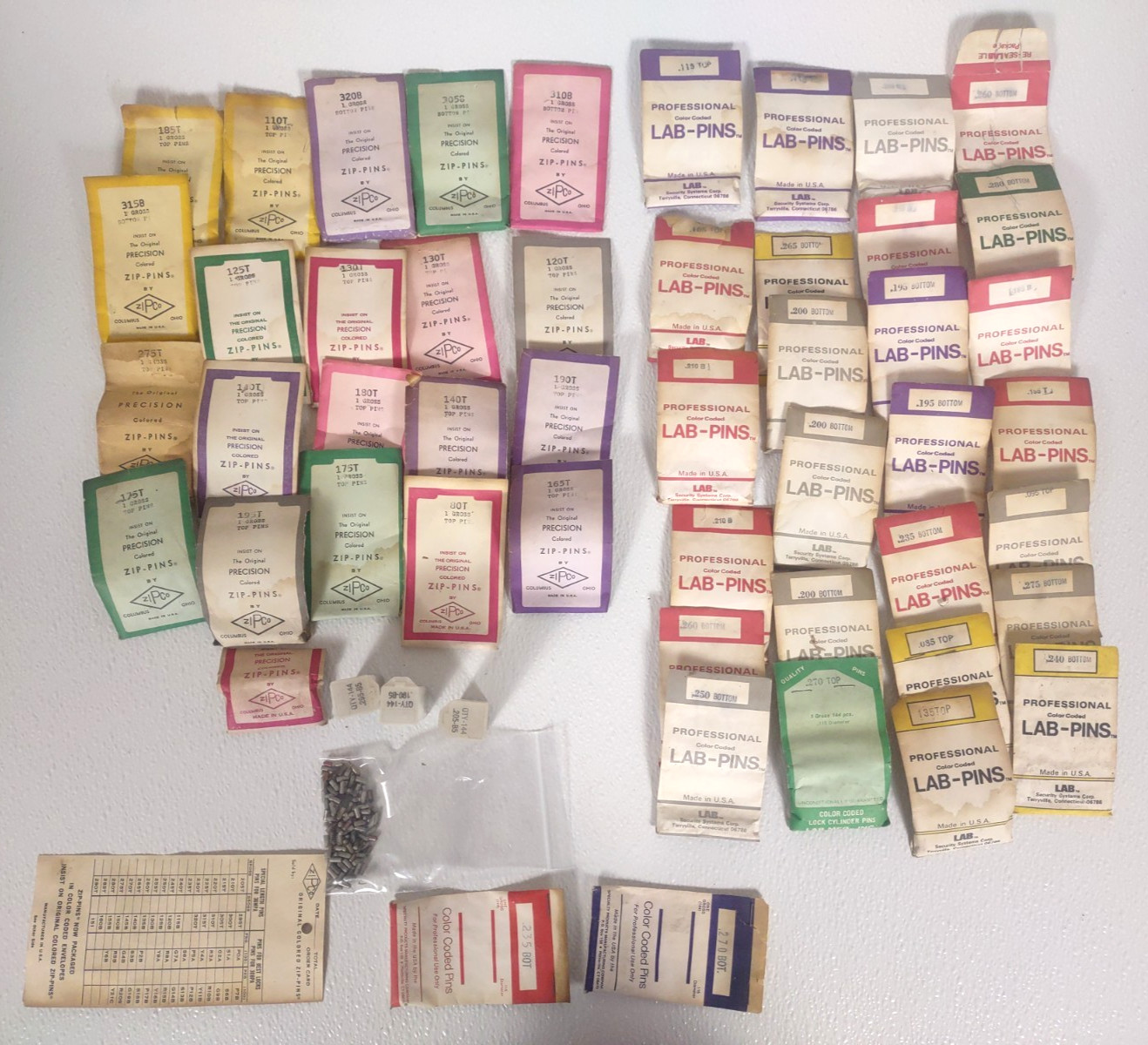 Vintage COLORED ZIPCO and LAB-PINS Cylinder Pins, Locksmith Lot of 49 Bags