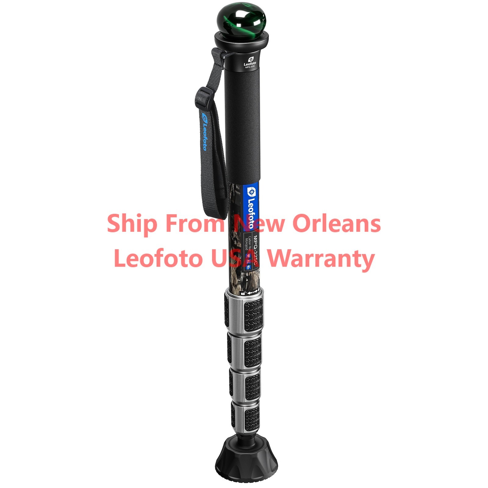 Leofoto MPQ-325C Premium Carbon Fiber Monopod Kit SC-70 Foot CHG-01 Handle Camo