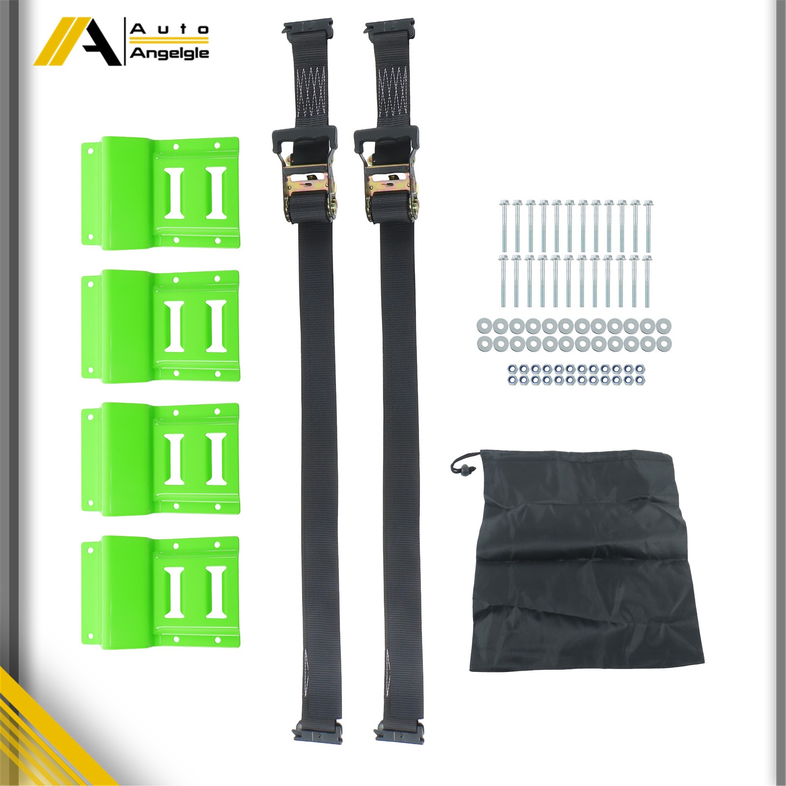 Light Green E Track Wheel Chock 8ft BLK Ratchet Straps Kit For Cargo Securement