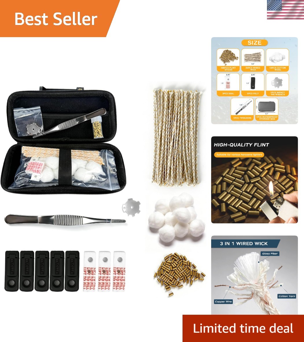 Zippo Repair Kit - Replacement Parts with Cotton, Flint, Wick, Pad & Tool