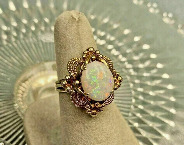 Natural Fire Opal 2Ct Oval Cut Vintage Engagement Ring 14K Yellow Gold Plated