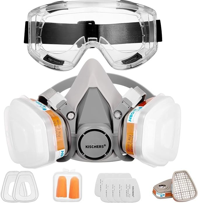 Reusable Half Face Respirator Kit with Anti-Fog Safety Glasses and Filters – Pro