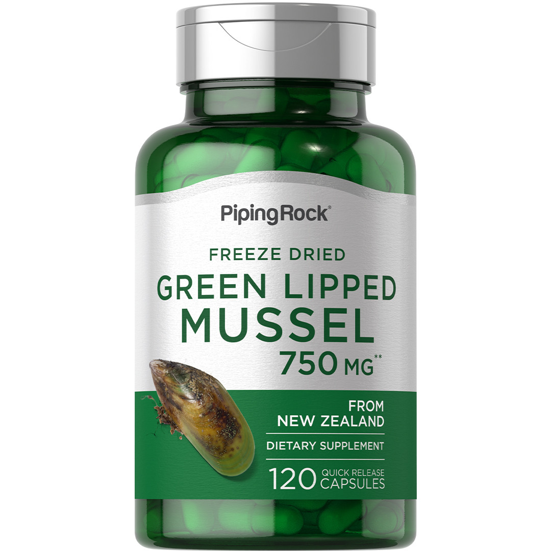 Green Lipped Mussel 750mg | 120 Capsules | Non-GMO, Gluten Free | by Piping Rock