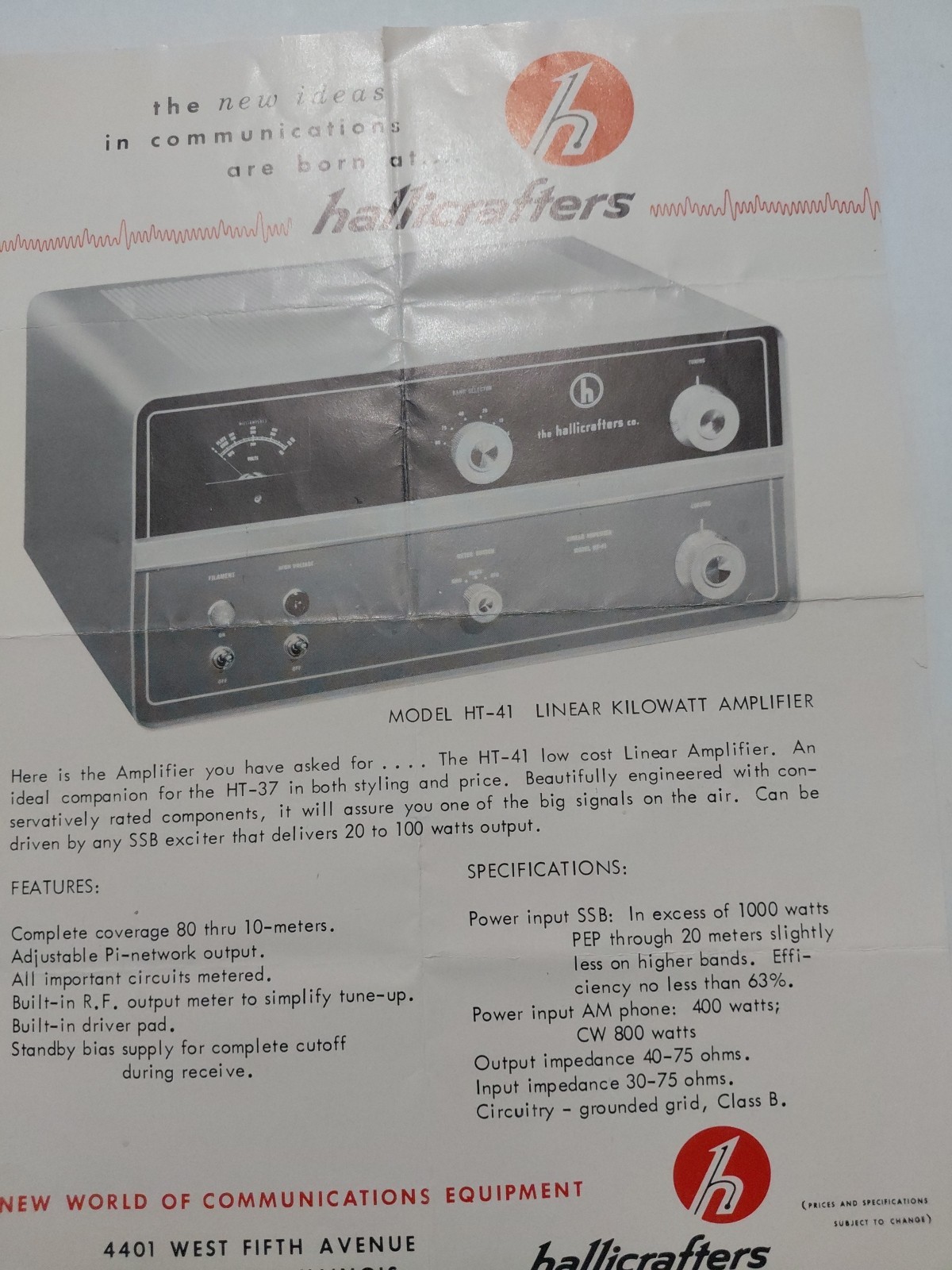 Hallicrafters HT-41 Store brochure and advertisement
