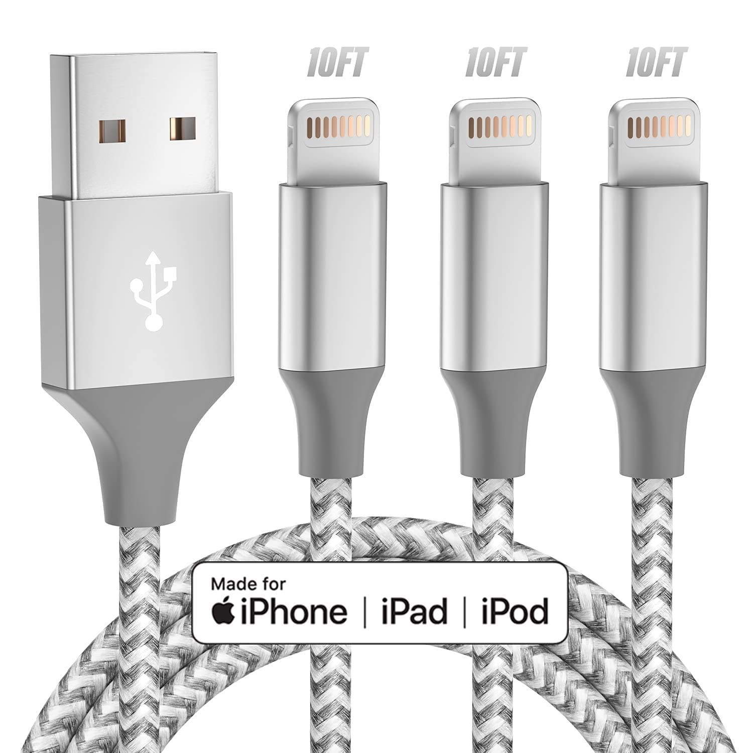Phone Charger 3pack 10FT Apple MFi Certified Long Lightning Cable Fast Charging