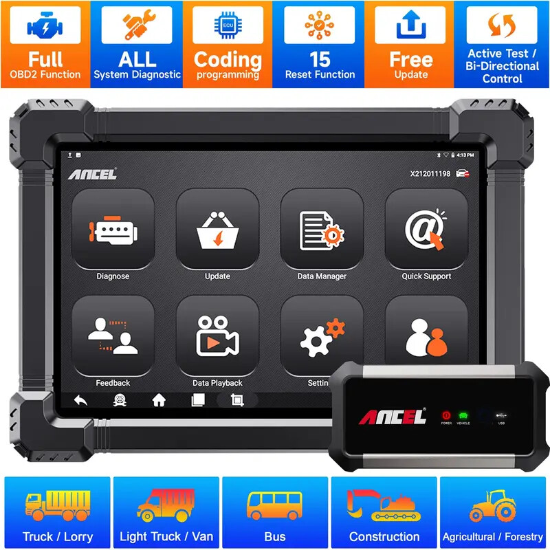 ANCEL X7HD Heavy Duty Truck Scanner Diagnostic Tool Bidirectional Diesel Scan