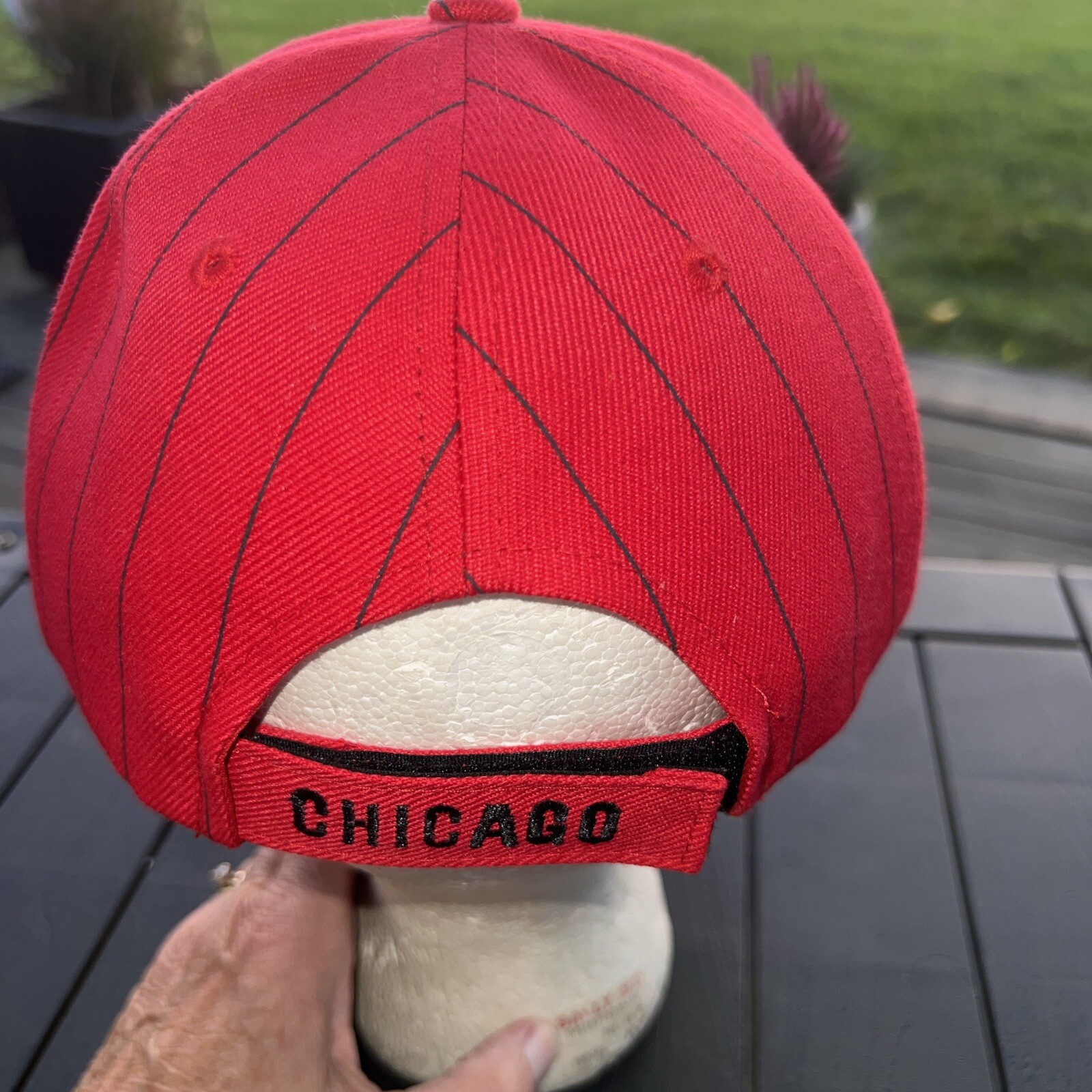 Chicago’s Wind City Red with Black Pinstripe Hat Cap Hook Loop EUC