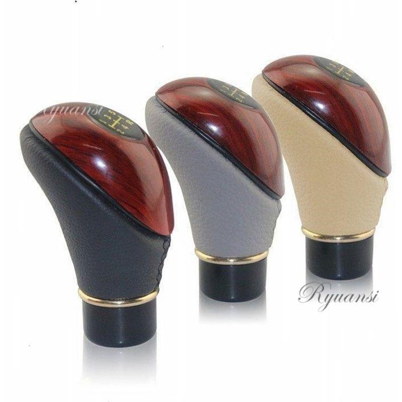 Universal Wood Leather Car Shift Knob Manual Gear Stick Shifter Lever 5 Speed
