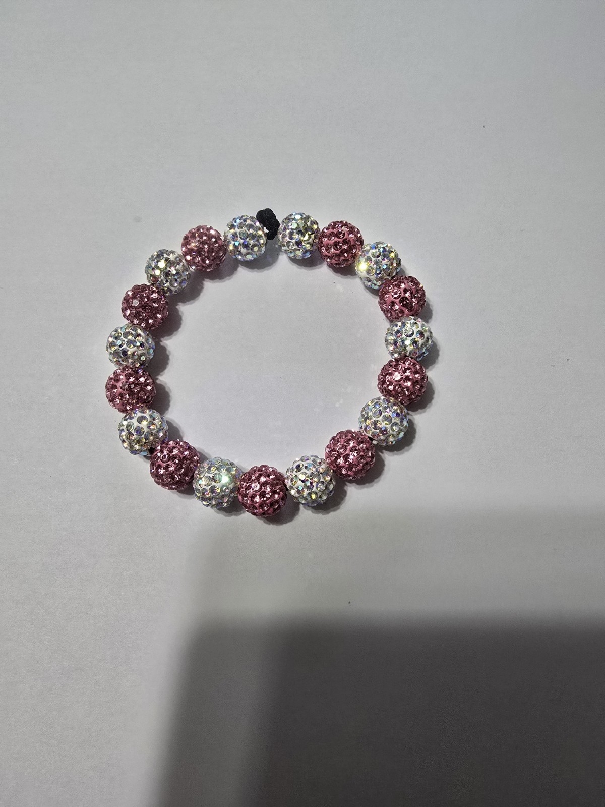 Hand Crafted Bracelet Rhinestone Beads (Pink & White) Made By My Daughter