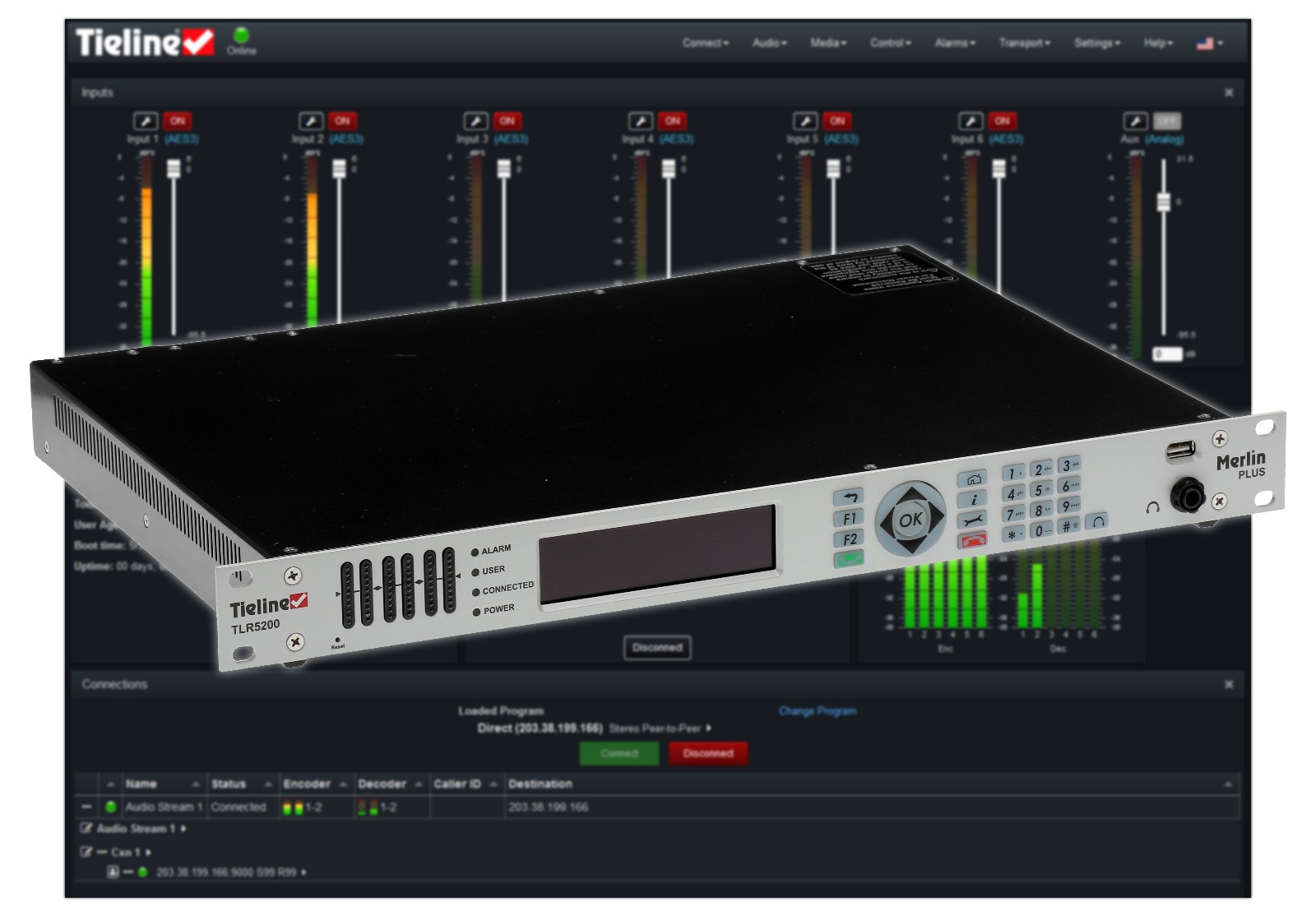 Tieline Merlin PLUS TLR5200 6 Channel Audio Over IP Codec Internet AoIP Endpoint