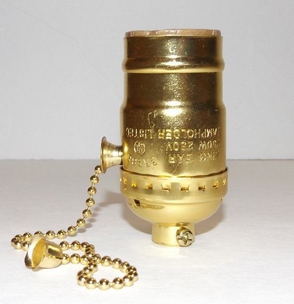 ON/OFF BRASS PLATED PULL CHAIN MEDIUM BASE E26 LAMP SOCKET NEW 30753J