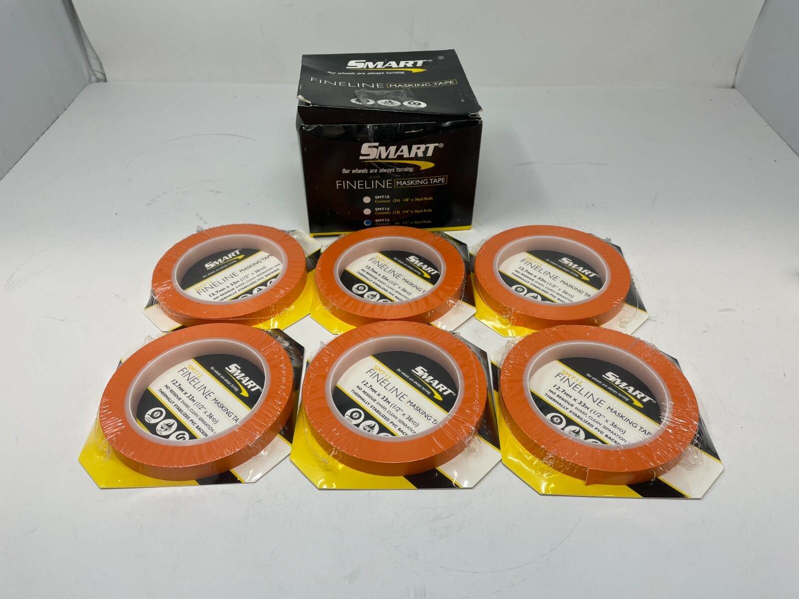 1 Box of 6 Rolls 1/2" x 36yds. Fineline Professional Grade Masking Tape - SMT12