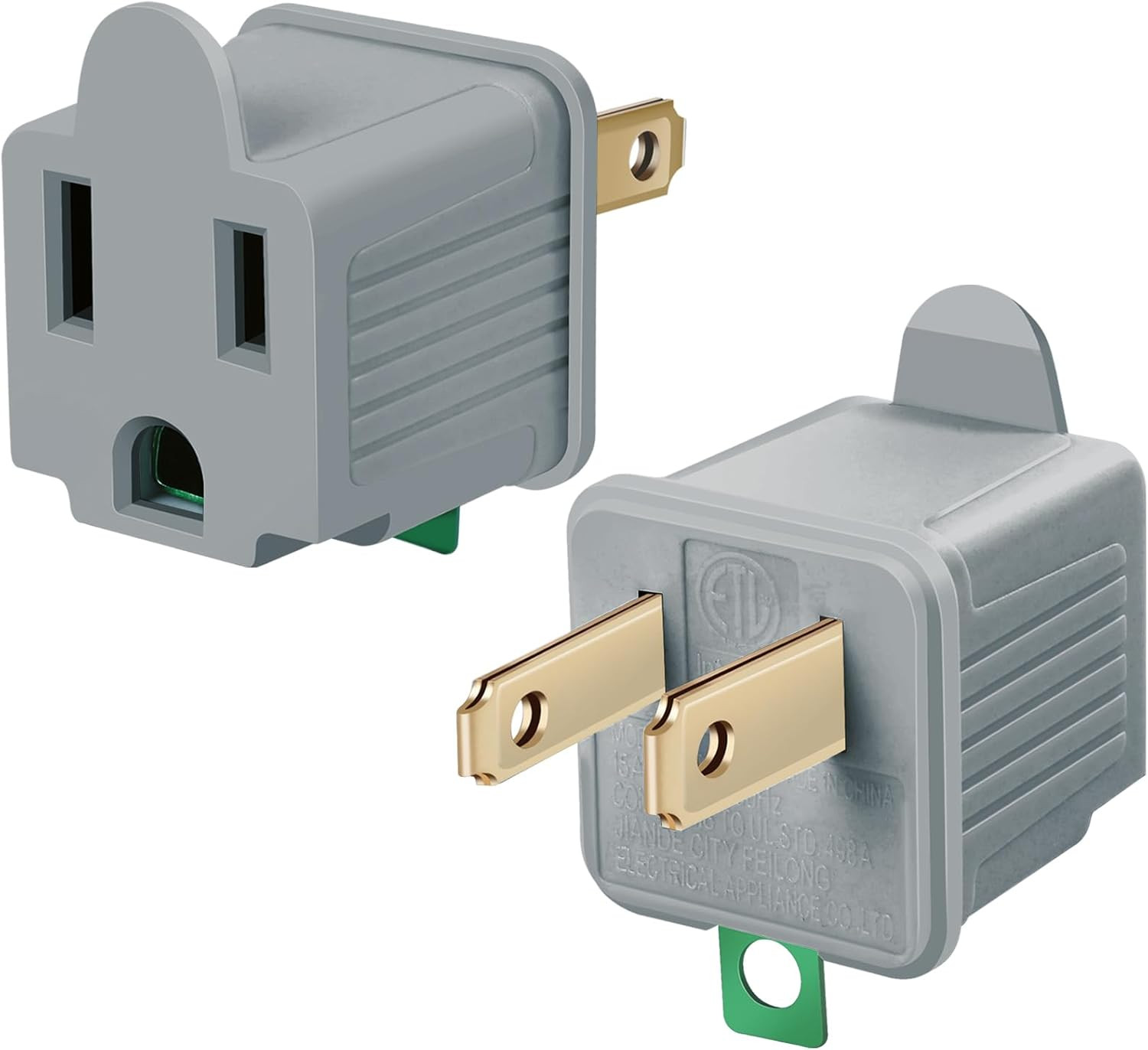 Grounded Adapter 3-Prong to 2-Prong Outlet Converter - 3 Pin to 2 Pin Plug Socke