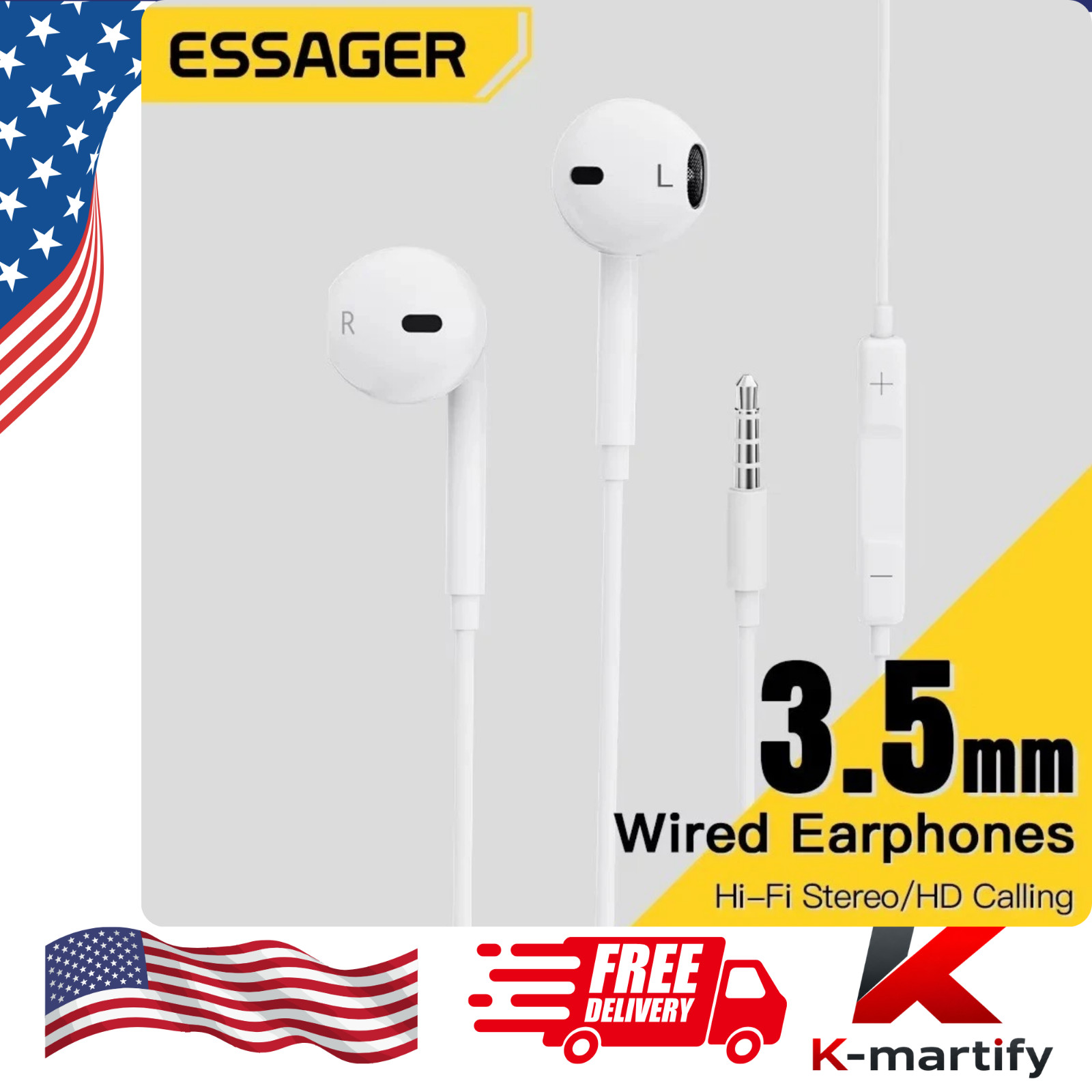 Essager 3.5mm Wired Earphones In-Ear Headset with Microphone Stereo Headphones