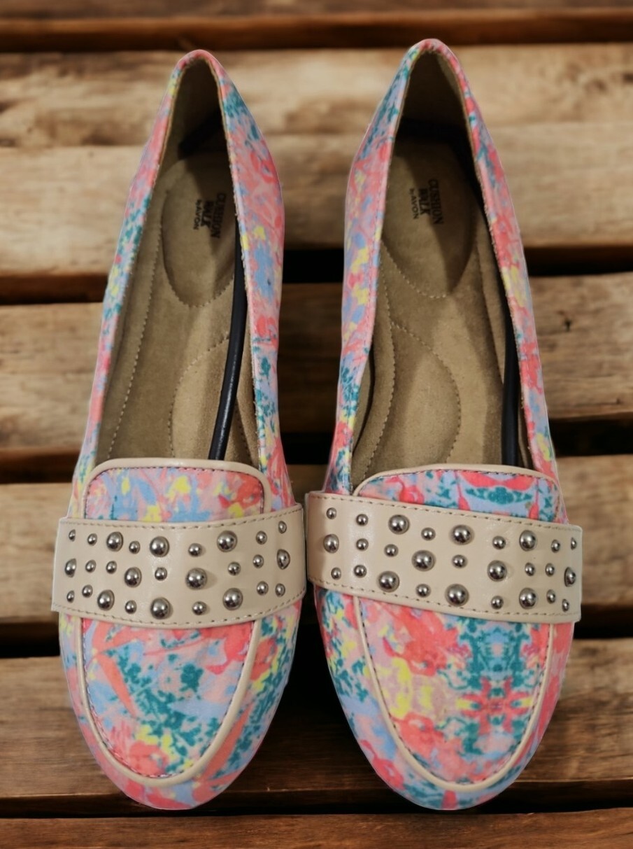 Cushion Walk Women's Shoes Size 8 Studded Floral Slip On By Avon New In Bag