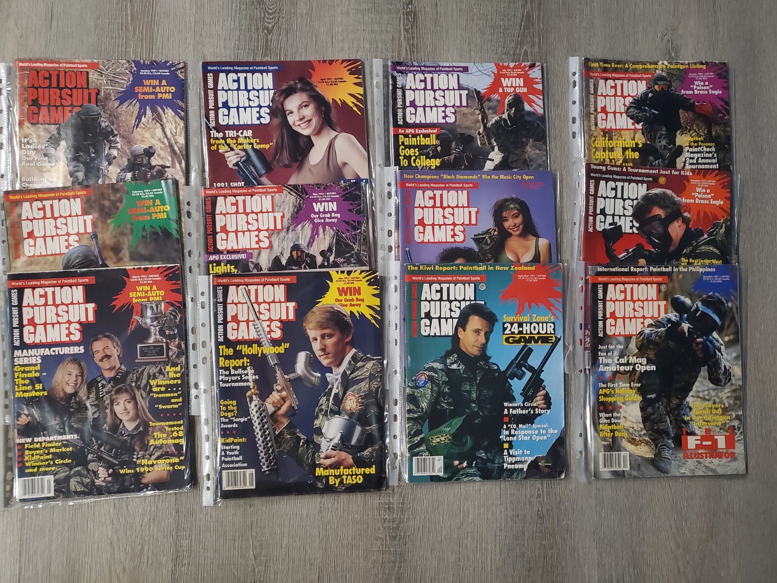 1991 Full Set Action Pursuit Games APG Paintball Magazine Shultz, YB, Navarone