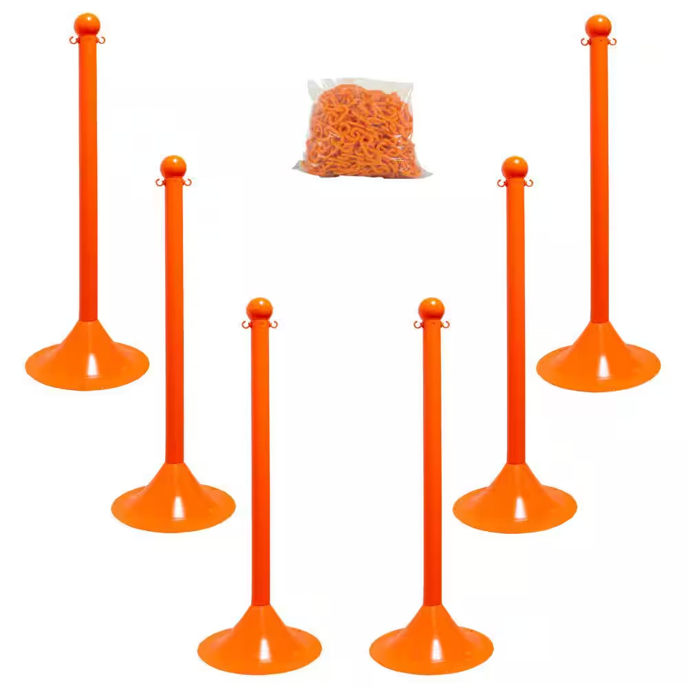 2 In. Light Duty Stanchion and Chain Kit in Safety Orange