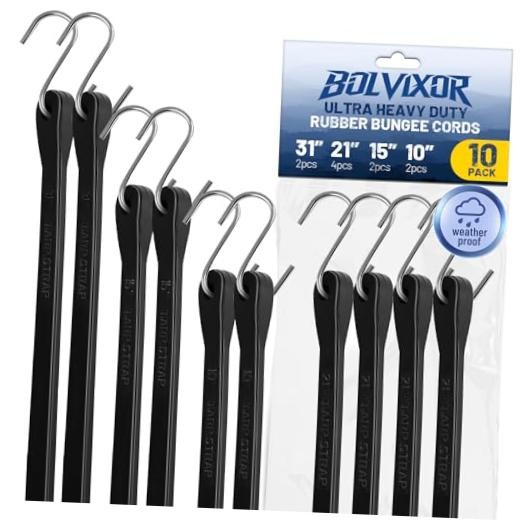 Bungee Cords with Hooks (10 Pack) – 10"2pcs, 15"2pcs, 21"4pcs, 31"2pcs 10.0