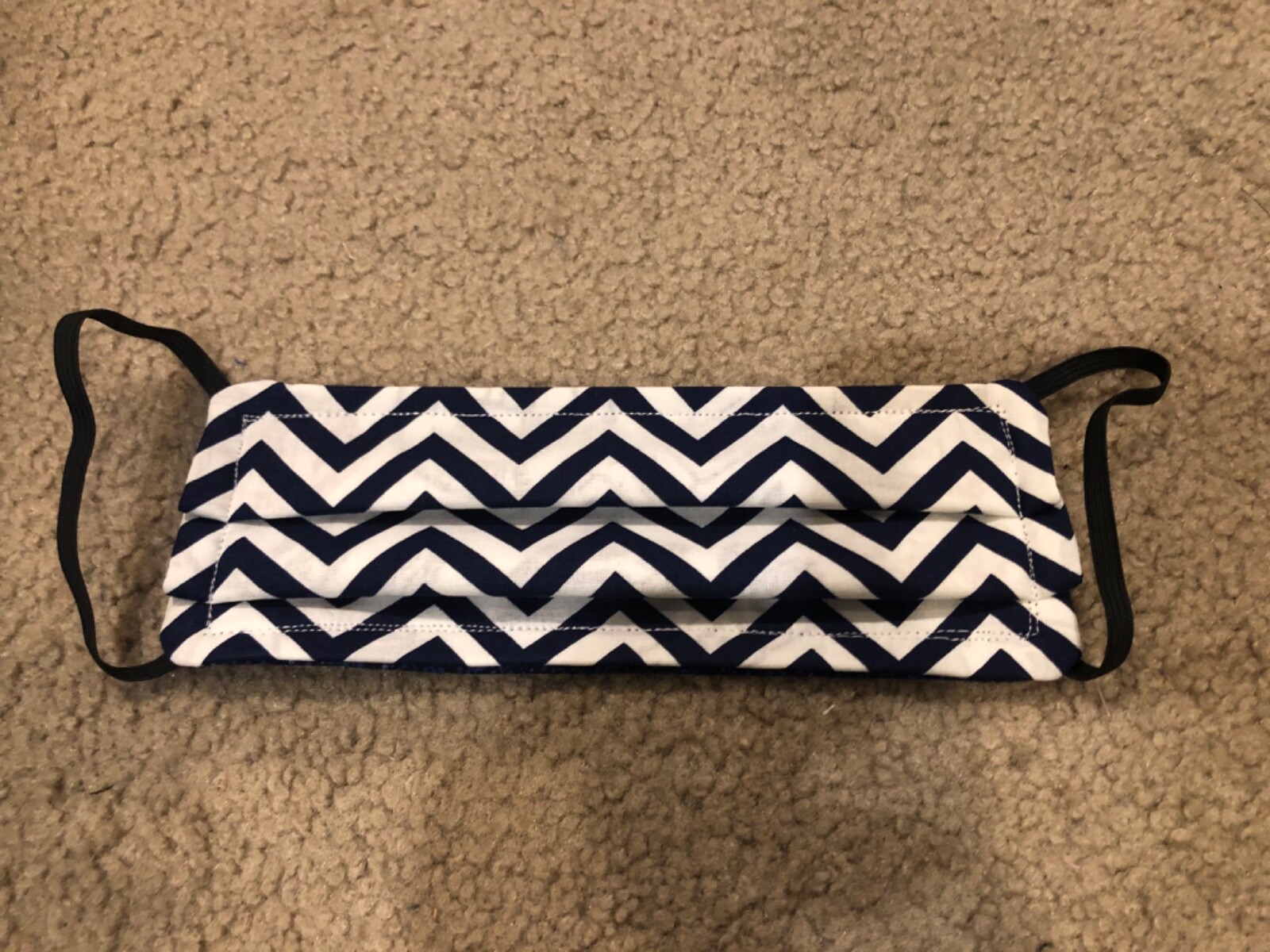 blue & white Chevron line print handmade cotton face mask reversible