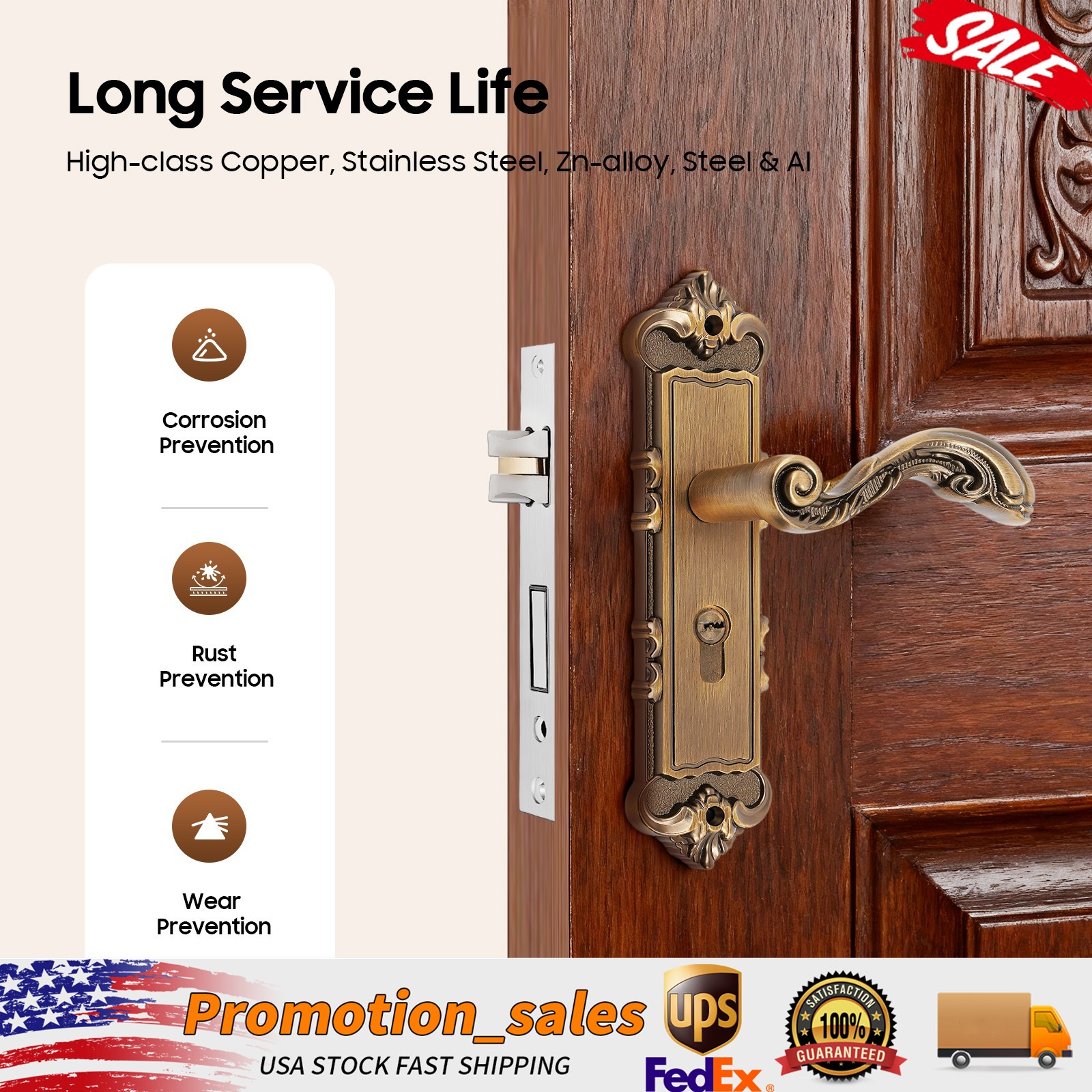 Bronze Door Lock - Left and Right Universal Handle Lock - Retro Style FREE SHIP