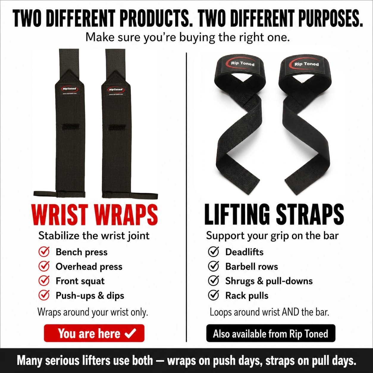18" Weightlifting Wrist Wraps - Stiff/Flex Options, Thumb Loop, Max Support for